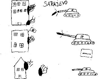 Menedékes boszniai gyerek rajza. Max Marcus gyűjteményéből